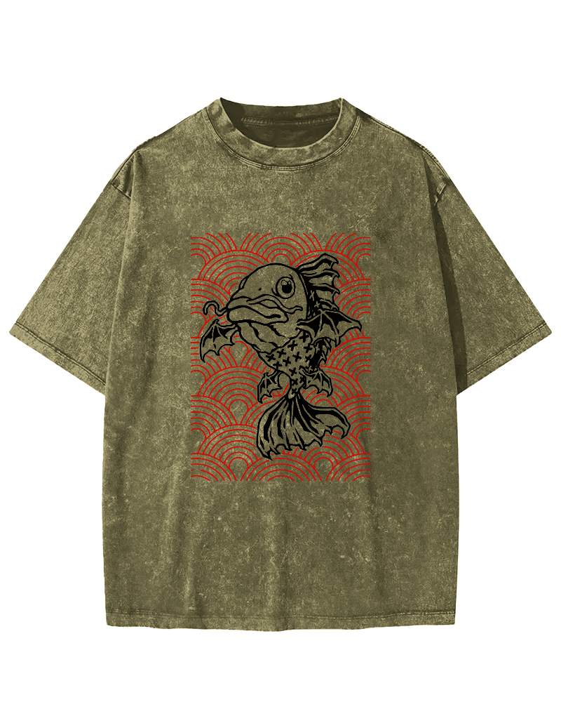 Japanese Carp Pattern Vintage Distressed T-shirt-Zazasy