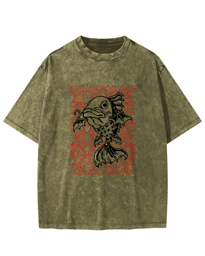 Japanese Carp Pattern Vintage Distressed T-shirt-Zazasy