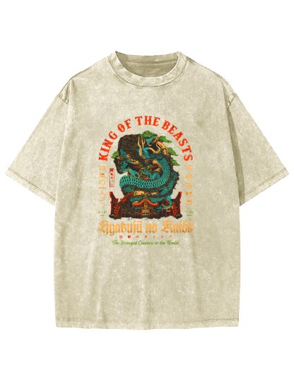 Japanese Mythological Dragon Pattern Vintage Distressed T-shirt-Zazasy