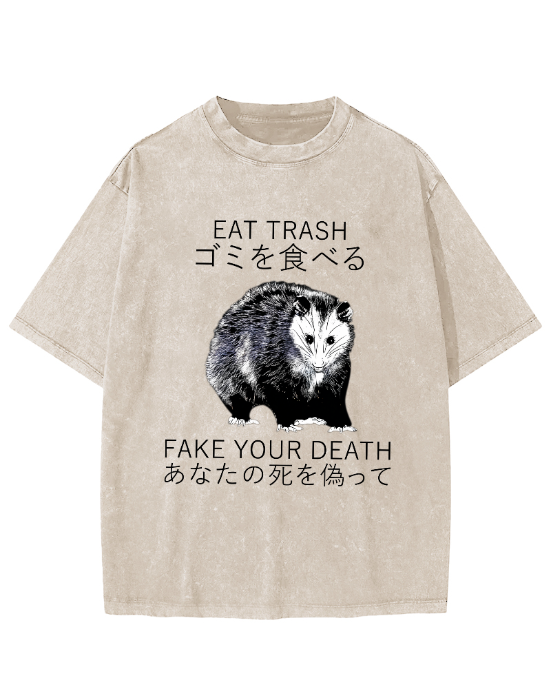 Japanese Style Opossums in Foraging Vintage Distressed T-shirt-Zazasy