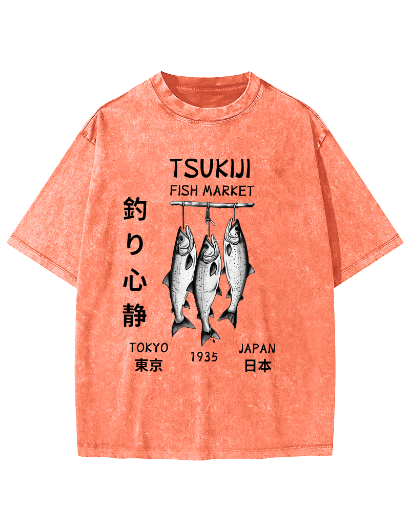 Quiet Fishing in Japan Vintage Washed T-shirt-Zazasy