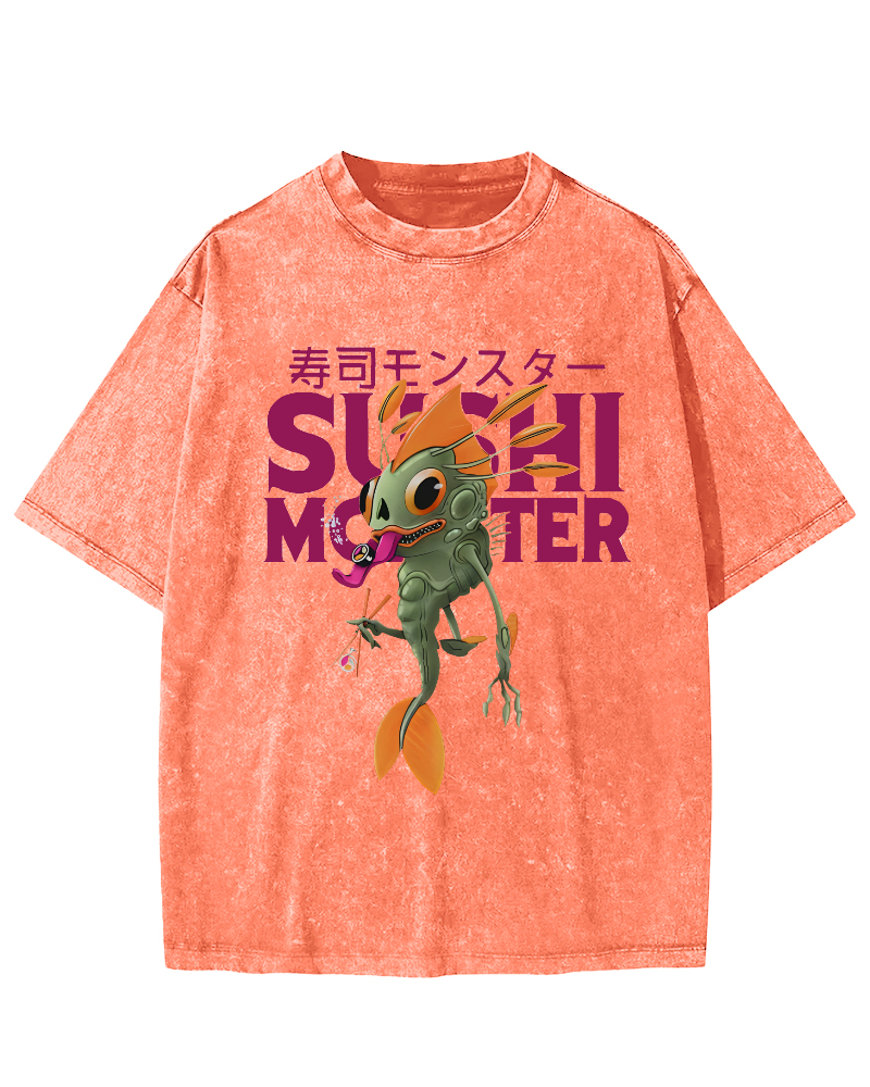 Monster Sushi Vintage Washed T-shirt-Zazasy