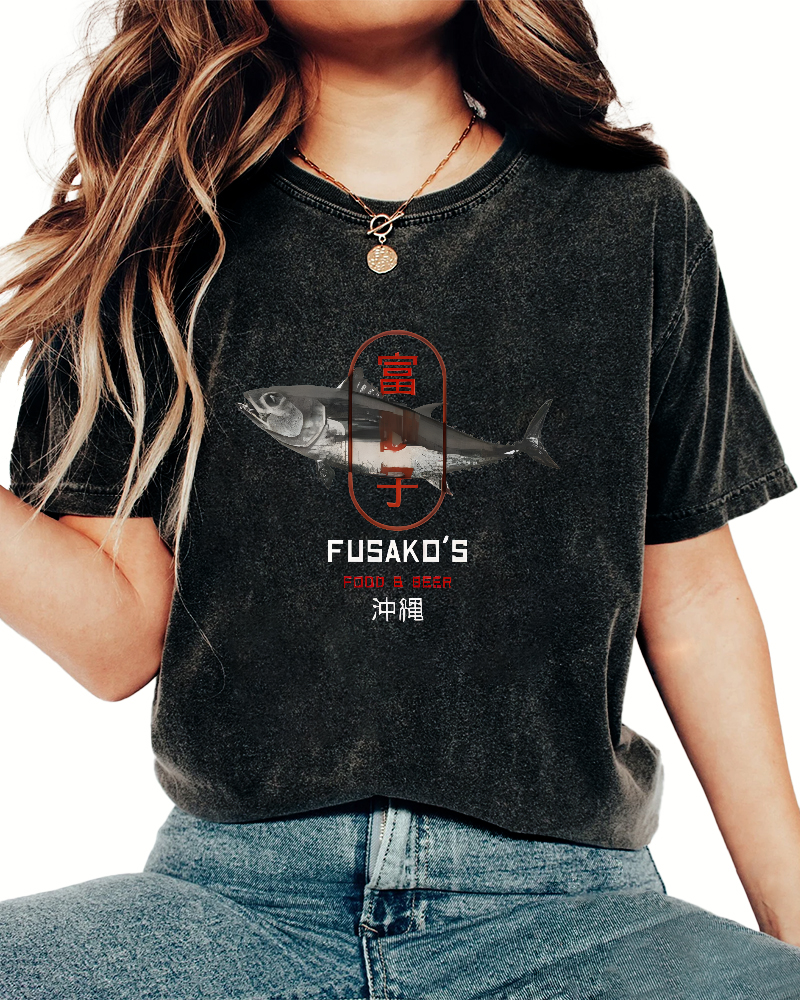 Seafood Market Japanese Washed T-shirts-Zazasy