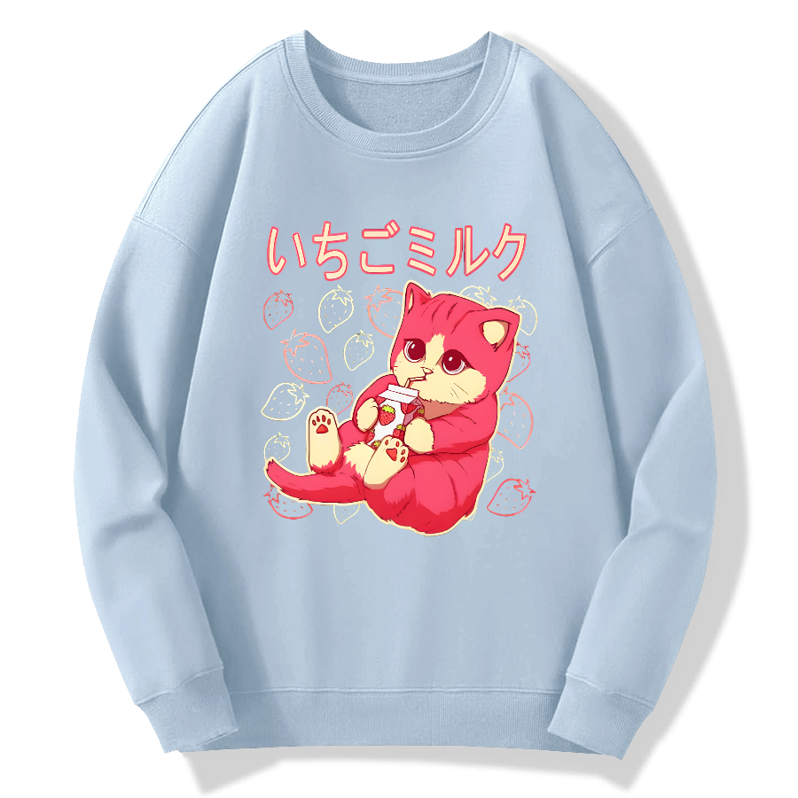 Strawberry Cat Cotton Pullover Sweatshirt