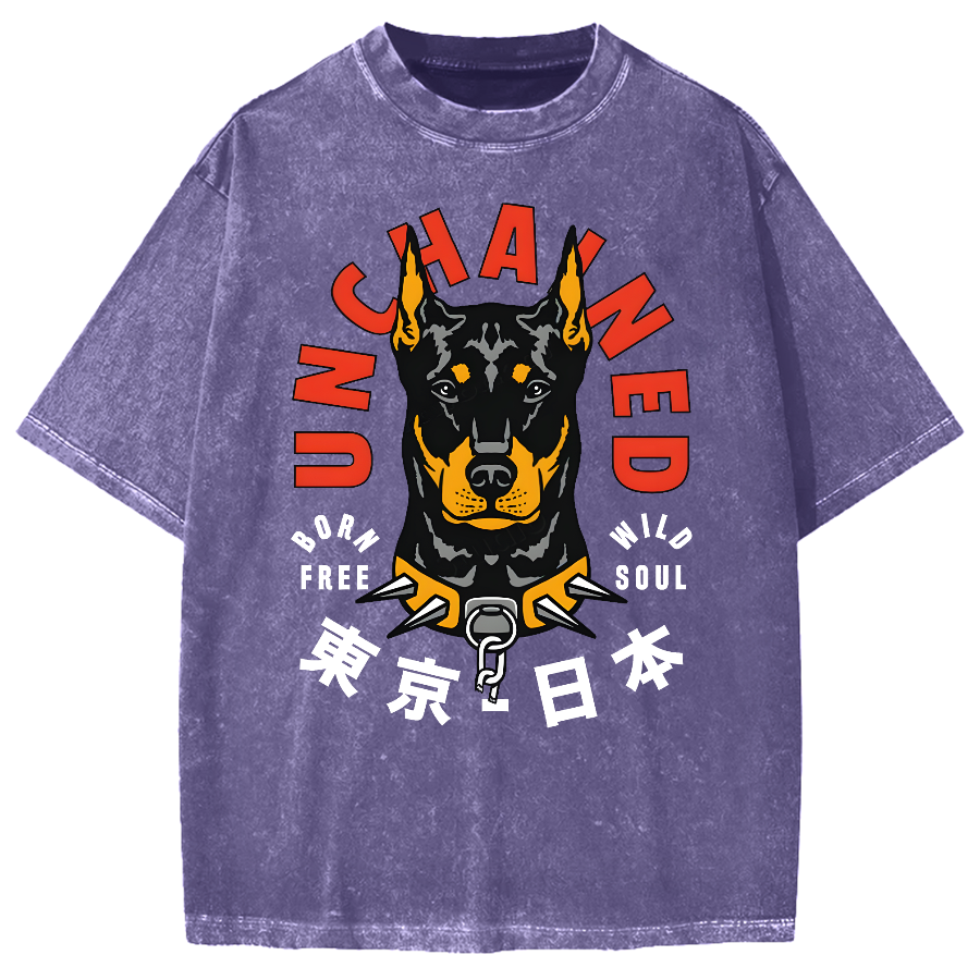 Doberman Pinscher Dog with Unchained Vintage Washed T-shirt