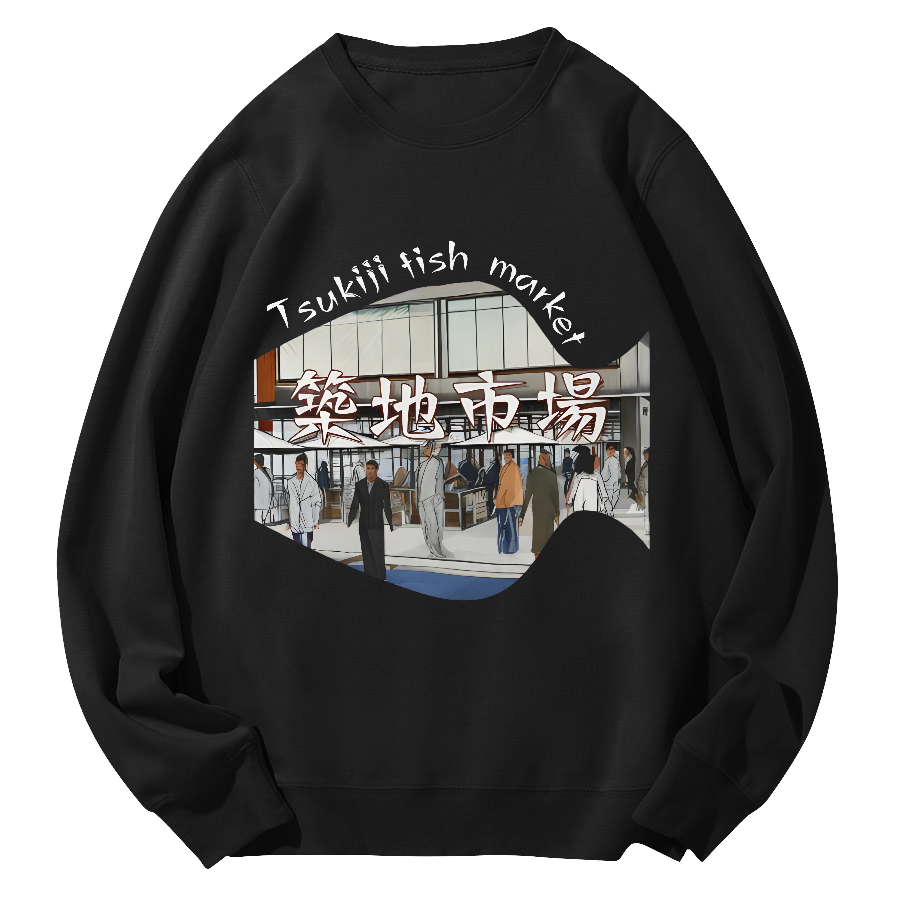 Tokyo Fish Market, Japan Round Neck Sweatshirt-Zazasy