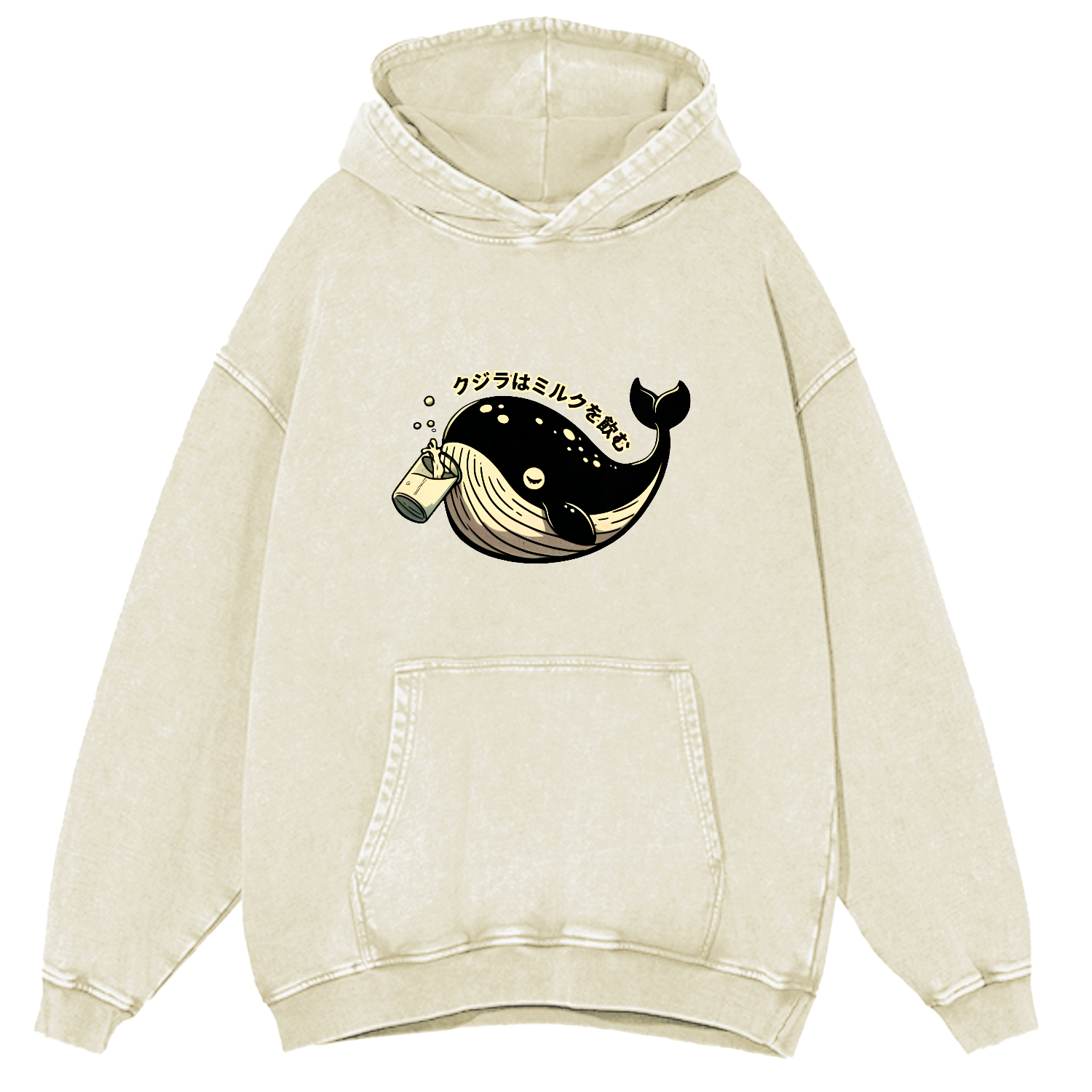 Japanese Whale Pattern Vintage Distressed Hoodie-Zazasy