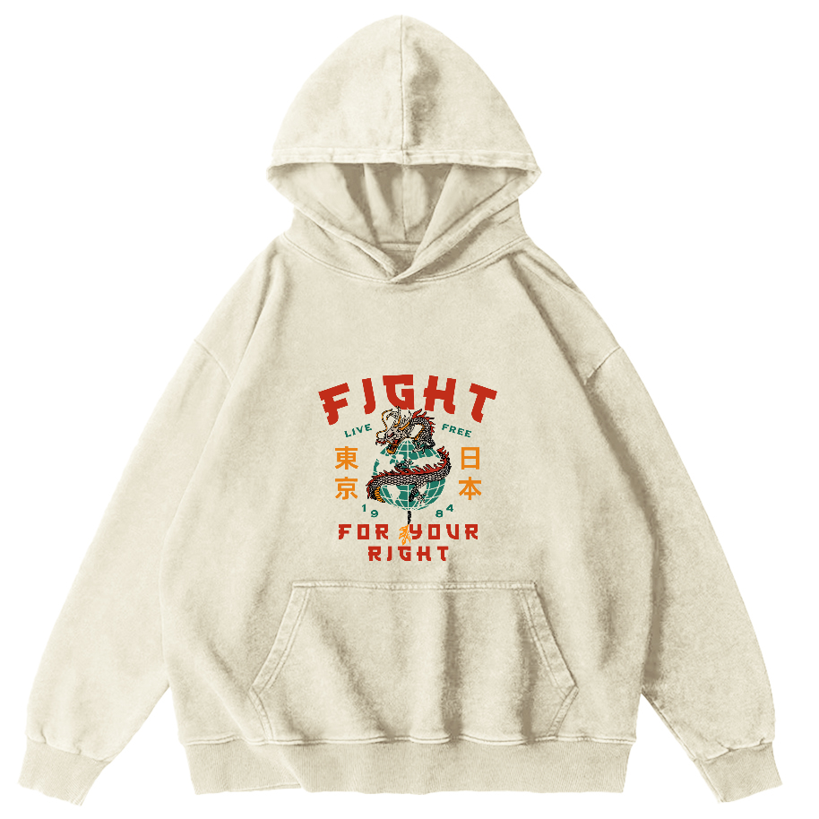 Tokyo Dragon Pattern Japanese Style Vintage Distressed Hoodie-Zazasy