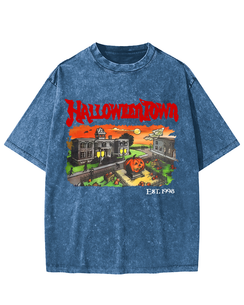 Halloween Town Vintage Washed T-shirt-Zazasy