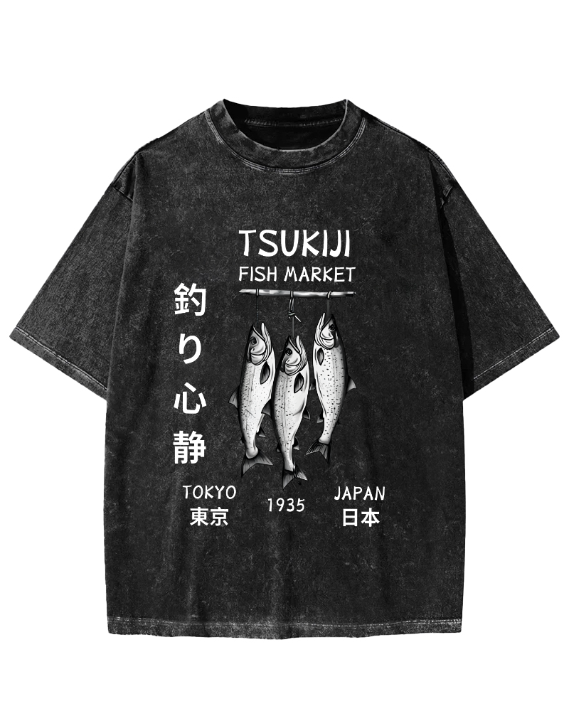 Quiet Fishing in Japan Vintage Washed T-shirt-Zazasy