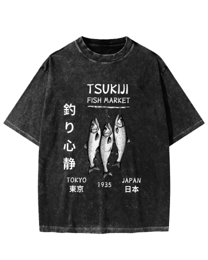 Quiet Fishing in Japan Vintage Washed T-shirt-Zazasy