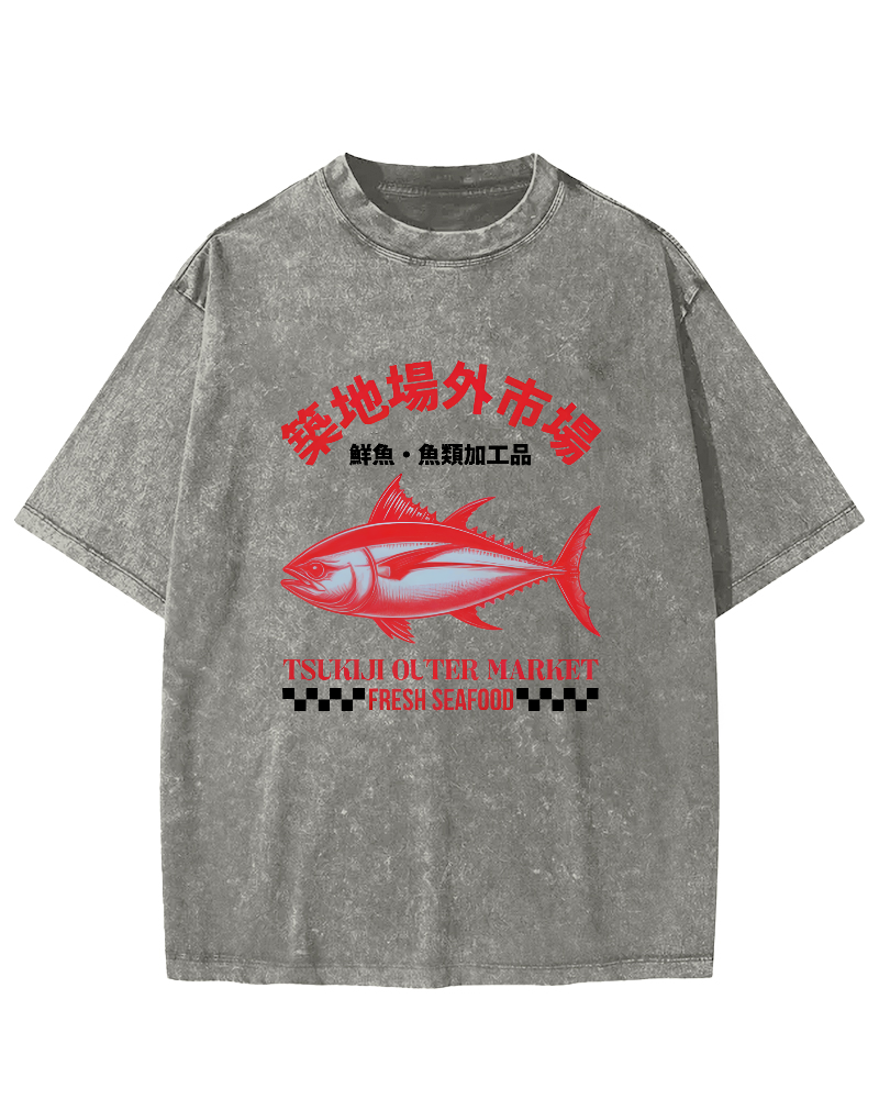 Japanese Sea Fish Script Vintage Distressed T-shirt-Zazasy