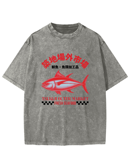Japanese Sea Fish Script Vintage Distressed T-shirt-Zazasy