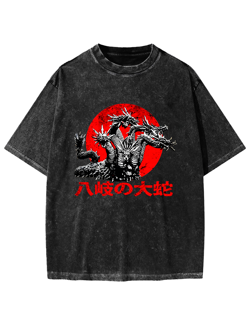 Japanese Syle Giant Snake Monster Vintage Distressed T-shirt-Zazasy