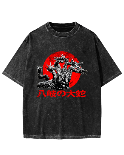 Japanese Syle Giant Snake Monster Vintage Distressed T-shirt-Zazasy