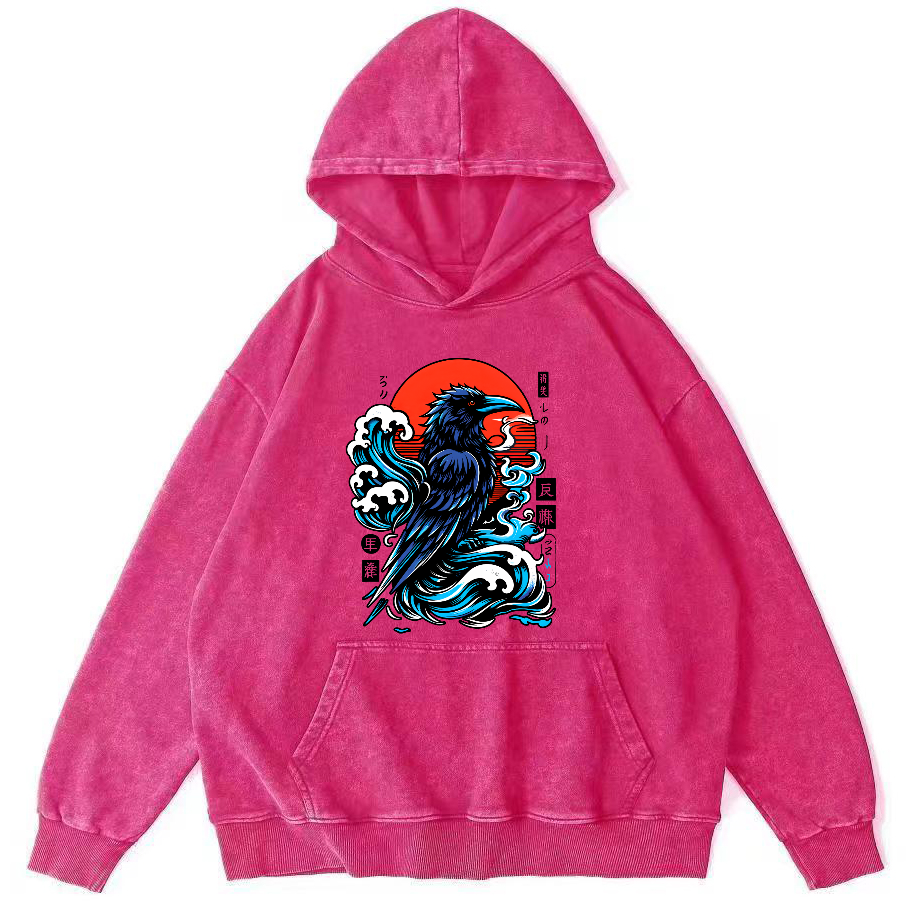 Crows In The Waves Vintage Distressed Hoodie-Zazasy