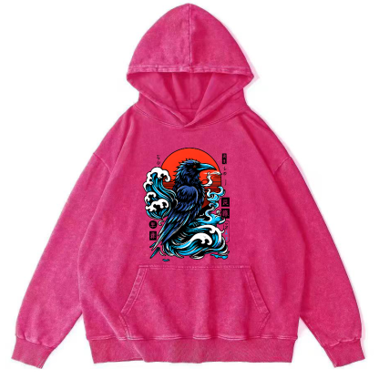 Crows In The Waves Vintage Distressed Hoodie-Zazasy