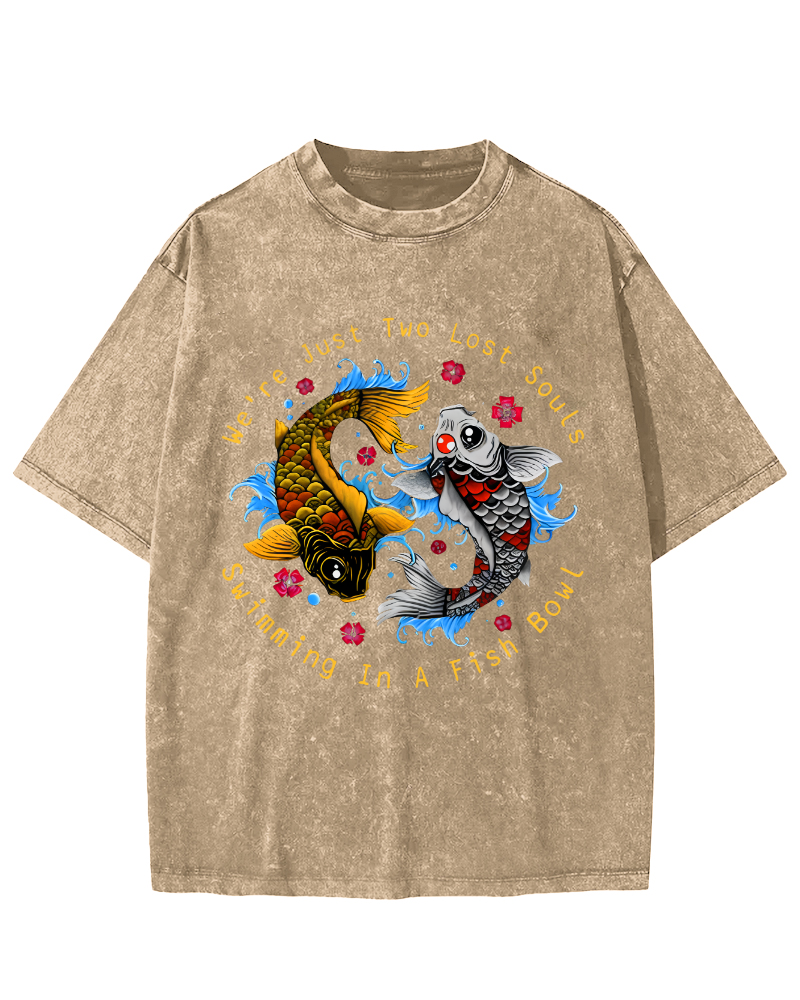 Japanese Koi Fish Vintage Washed T-shirt-Zazasy