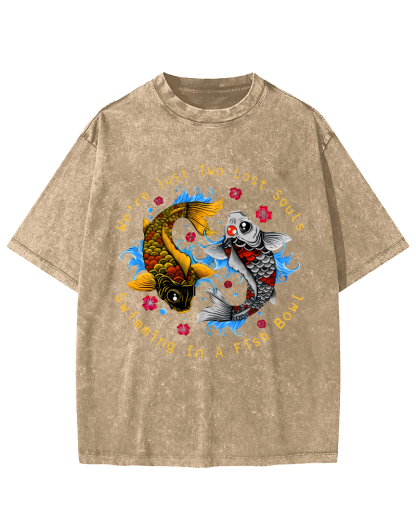 Japanese Koi Fish Vintage Washed T-shirt-Zazasy