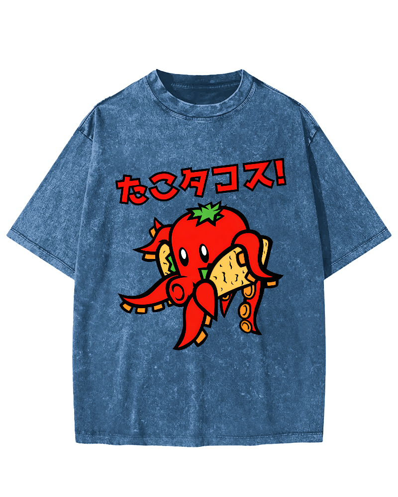 Abstract Cartoon Octopus Japanese Style Vintage Distressed T-shirt-Zazasy
