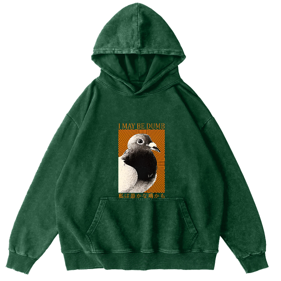 I May Be Dumb Pigeon Washed Hoodie-Zazasy