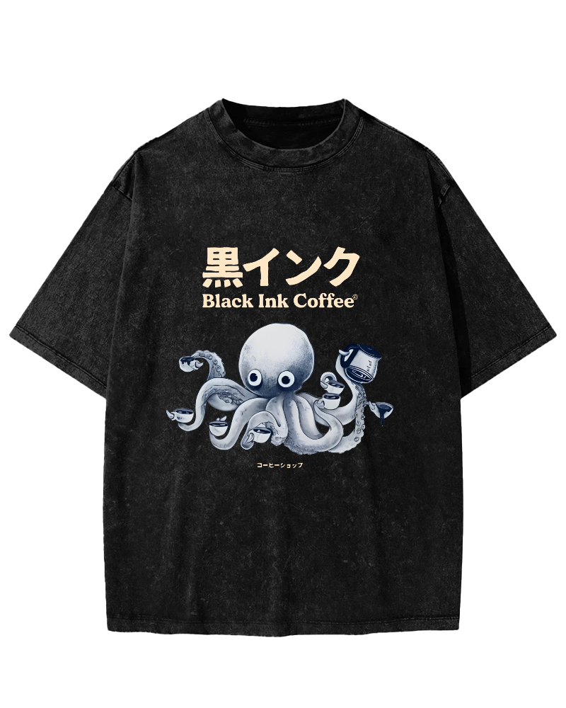 Japanese Octopus Pattern Leisure Vintage Distressed T-shirt-Zazasy