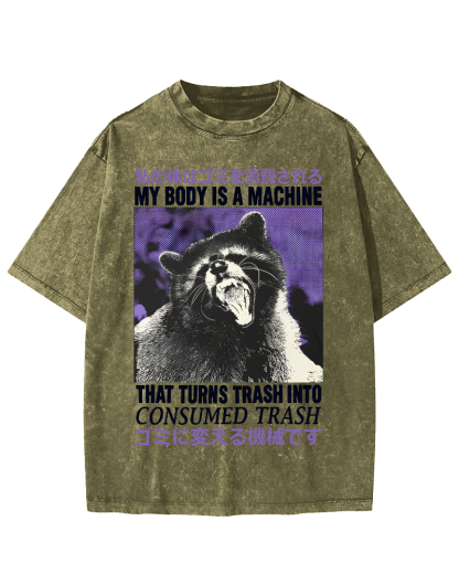 Angry Raccoon Japanese Vintage Distressed T-shirt-Zazasy