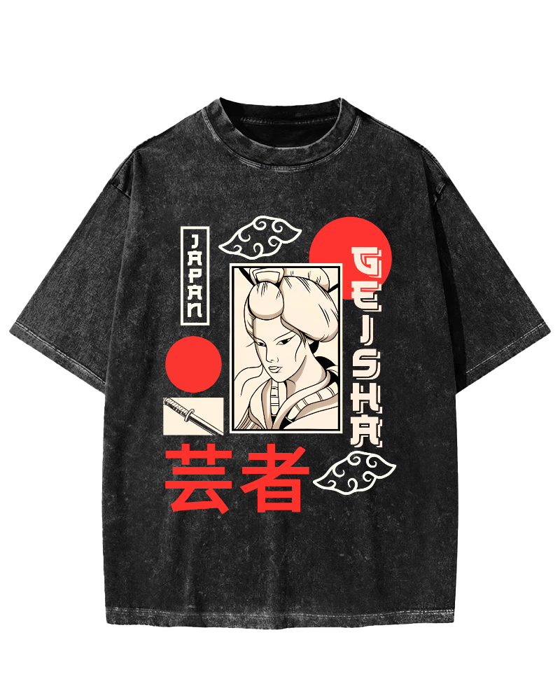 Yunzhe Japanese Style Vintage Washed T-shirt-Zazasy