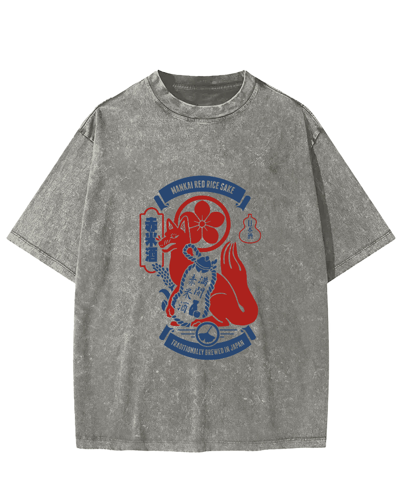 Japanese Retro Gog Pattern Vintage Distressed T-shirt-Zazasy