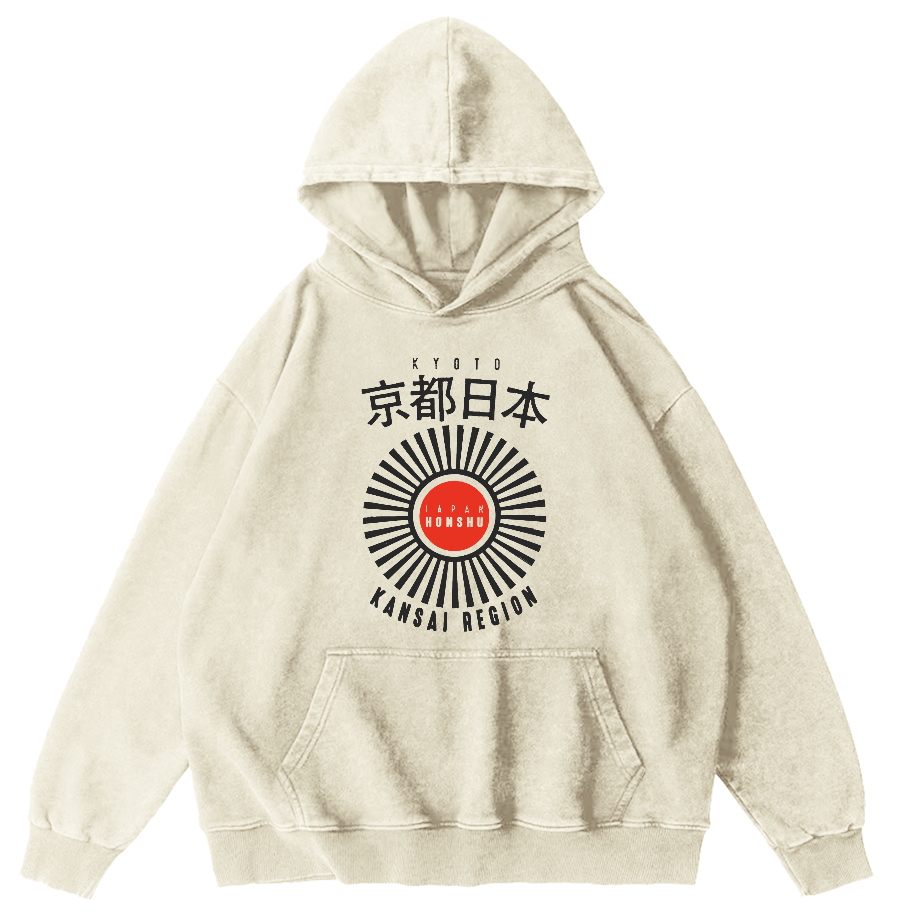 Kyoto Japanese Script Vintage Washed Hoodie-Zazasy
