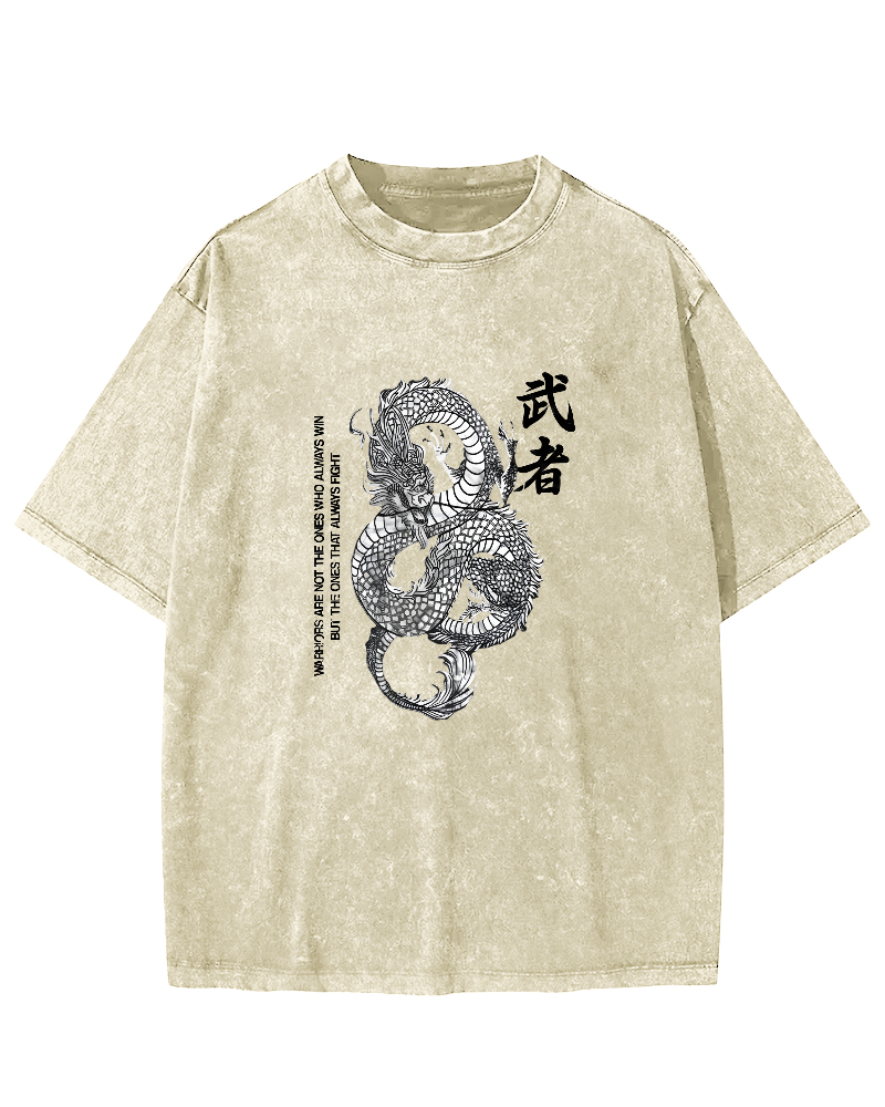 Japanese Martial Dragon Pattern Vintage Distressed T-shirt-Zazasy