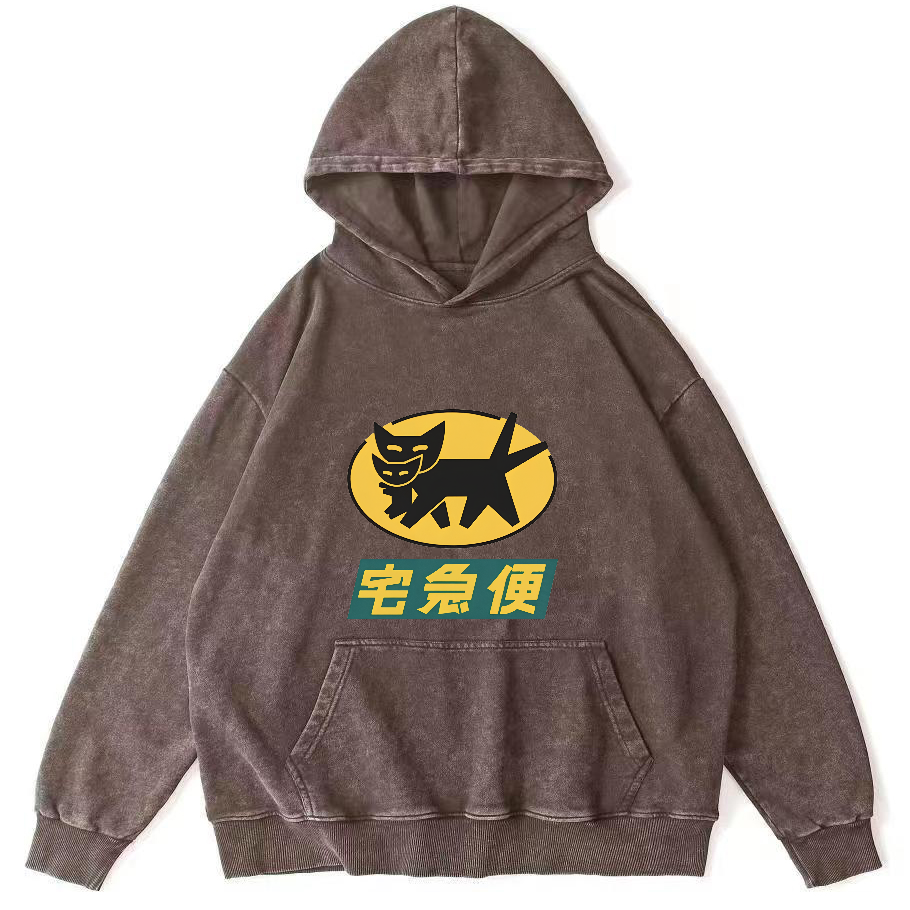 Japanese Cat Pattern Vintage Distressed Hoodie-Zazasy