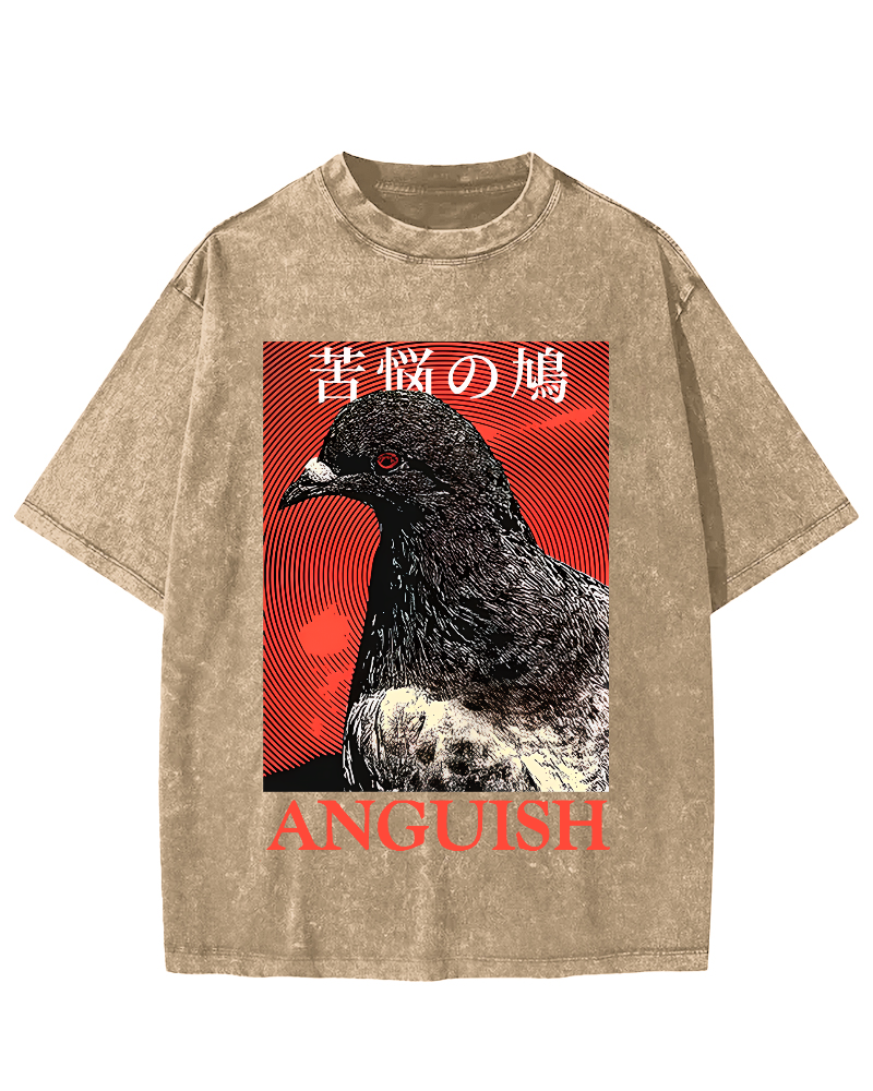 Anguish Pigeon Japanese Vintage Distressed T-shirt-Zazasy