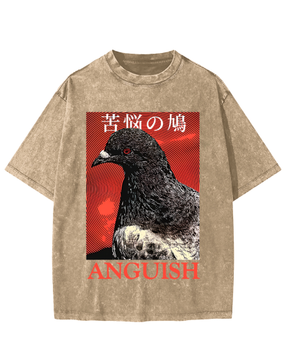 Anguish Pigeon Japanese Vintage Distressed T-shirt-Zazasy