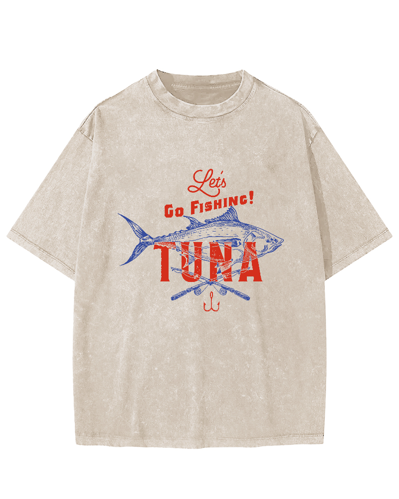 Retro Tuna Fishing Japanese Washed T-shirt-Zazasy