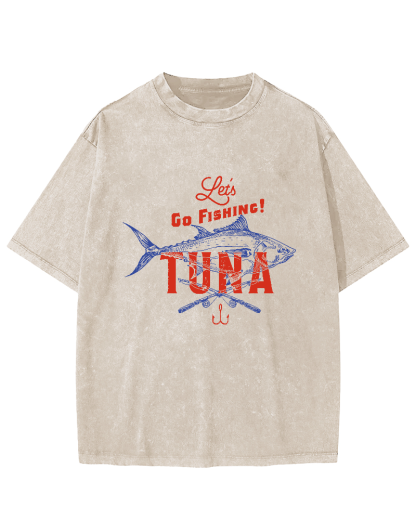 Retro Tuna Fishing Japanese Washed T-shirt-Zazasy