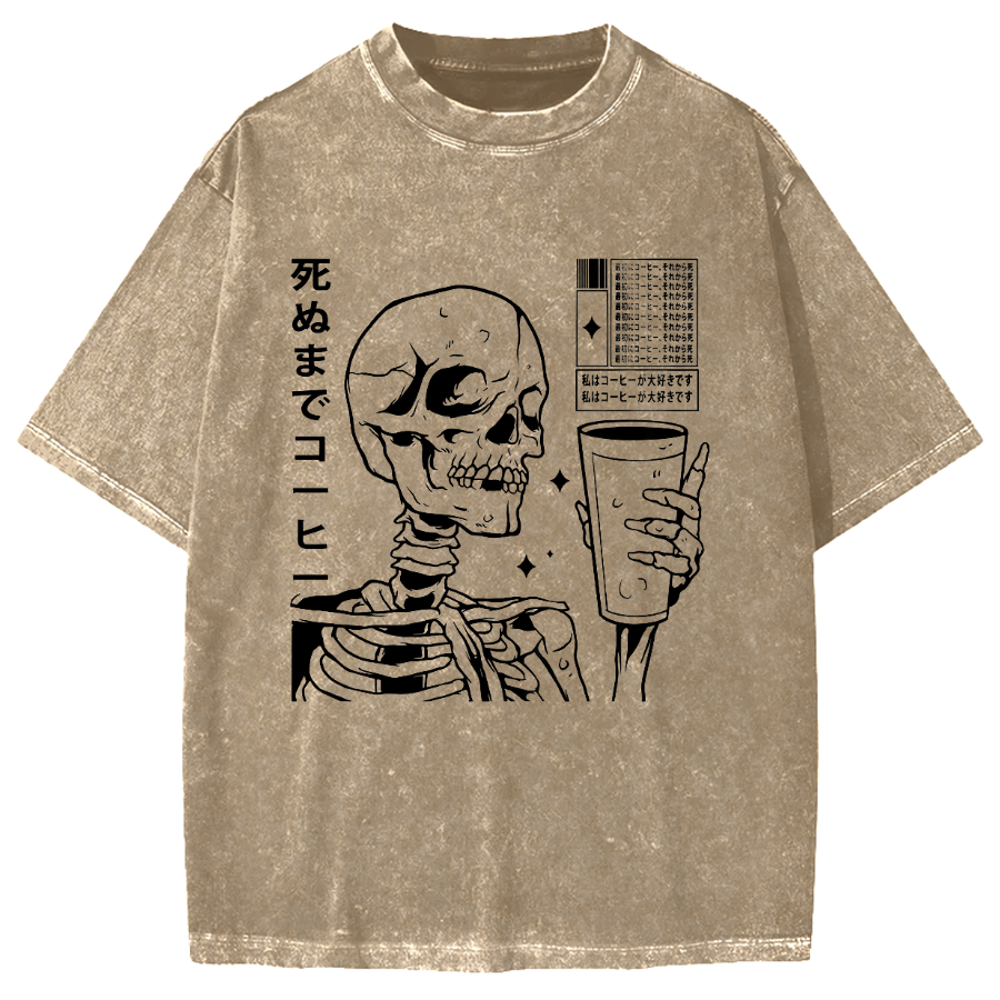 Coffee till death Skeleton Vintage Washed T-shirt