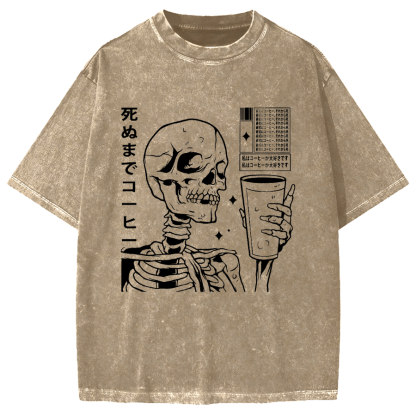 Coffee till death Skeleton Vintage Washed T-shirt