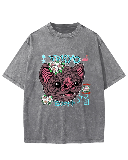 Tokyo Bat Vintage Washed T-shirt-Zazasy