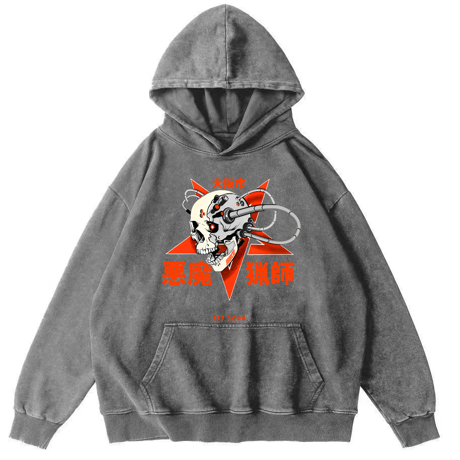 Demon Mechanic Japanese Vintage Distressed Hoodie-Zazasy