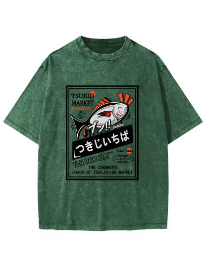 Small Fish Pattern Japanese Style Vintage Distressed T-shirt-Zazasy