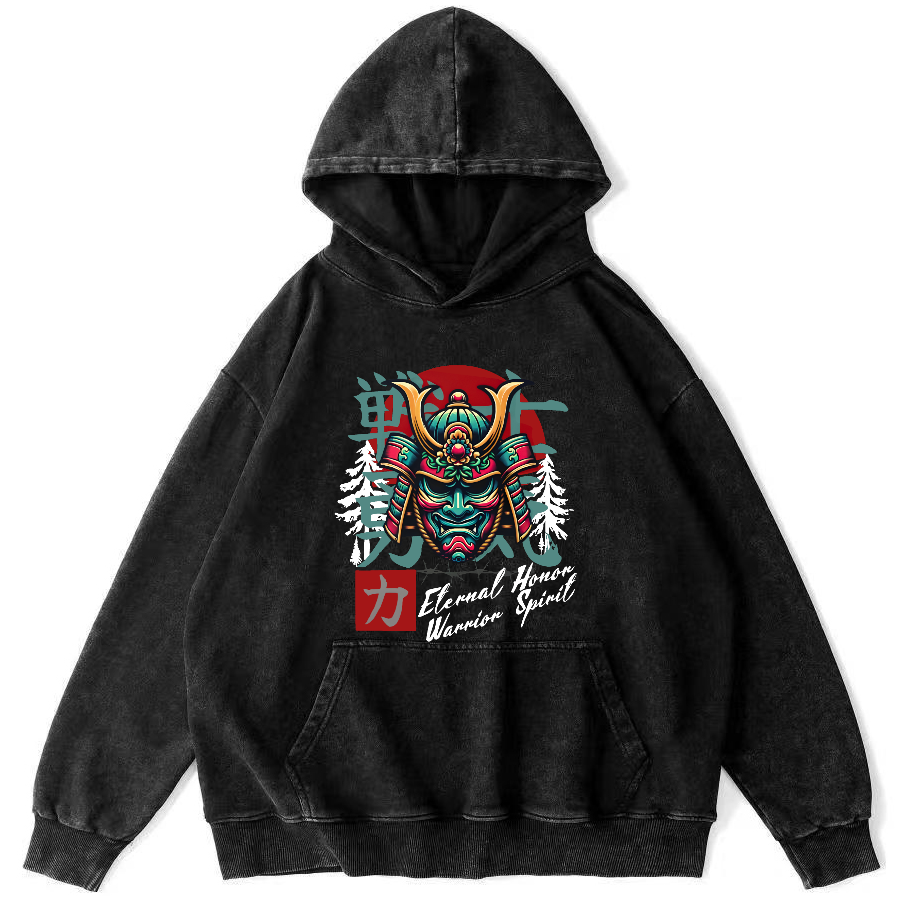 Warrior's Courage Japanese Style Vintage Distressed Hoodie-Zazasy