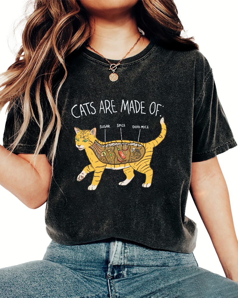 Abstract Cat Japanese Wash T-shirt-Zazasy