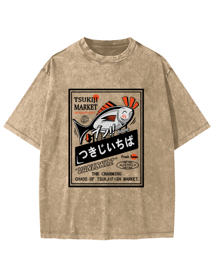 Small Fish Pattern Japanese Style Vintage Distressed T-shirt-Zazasy