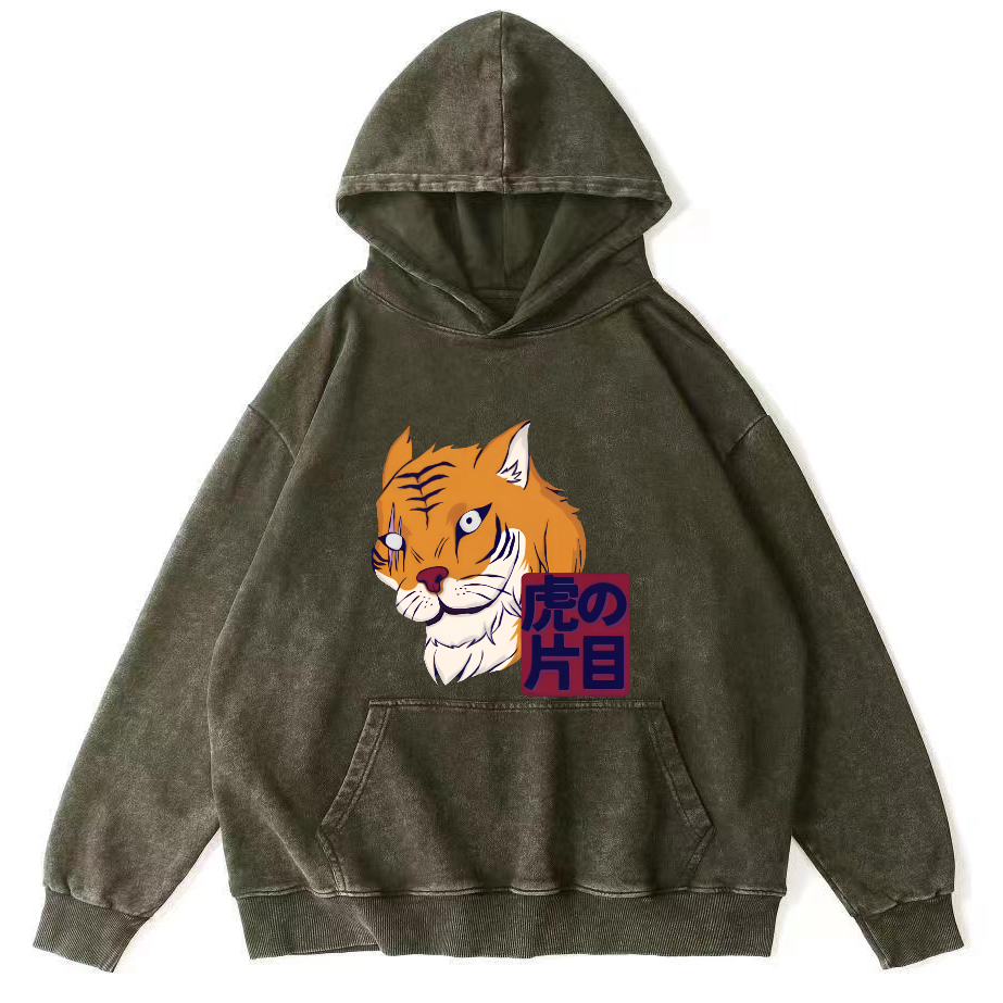 Japanese Tiger Vintage Washed Hoodie-Zazasy
