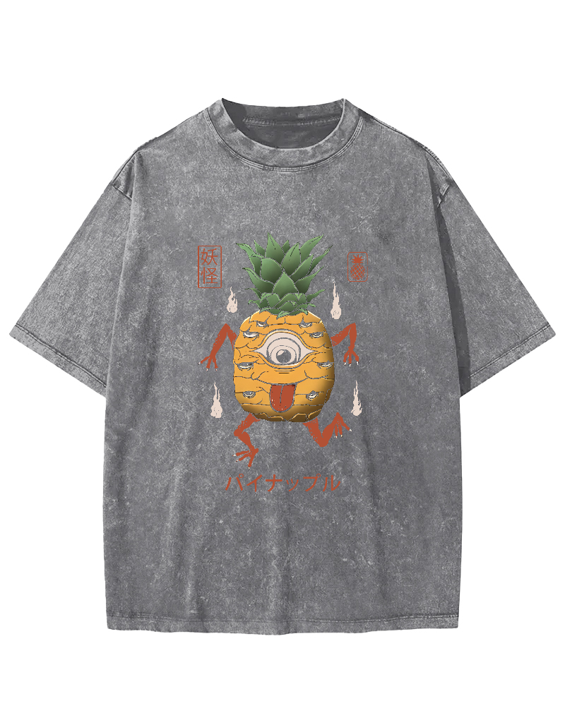 Funny Fruit Pineapple Japanese Style Vintage Distressed T-shirt-Zazasy