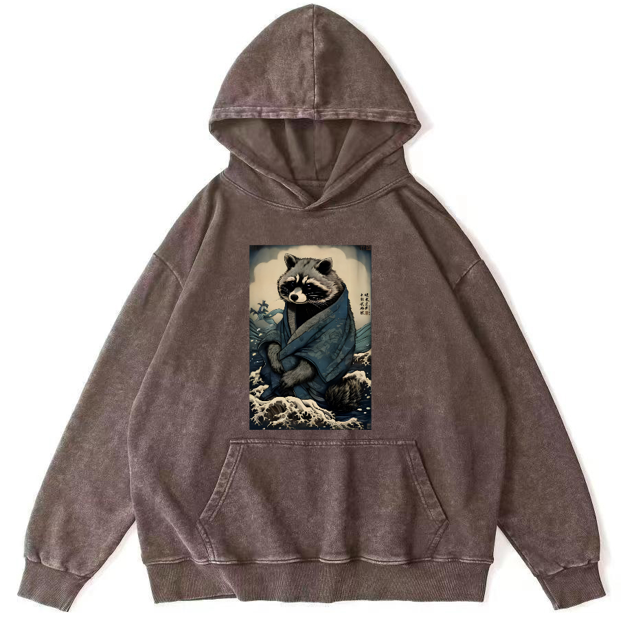 Panda Spirit That Loves Bamboo, Japanese Style Vintage Washed Hoodie-Zazasy