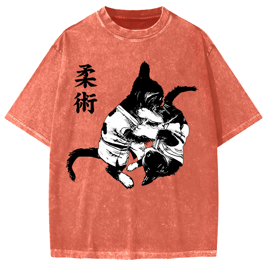 Jujutsu Cat Fight Kawaii Vintage Washed T-shirt