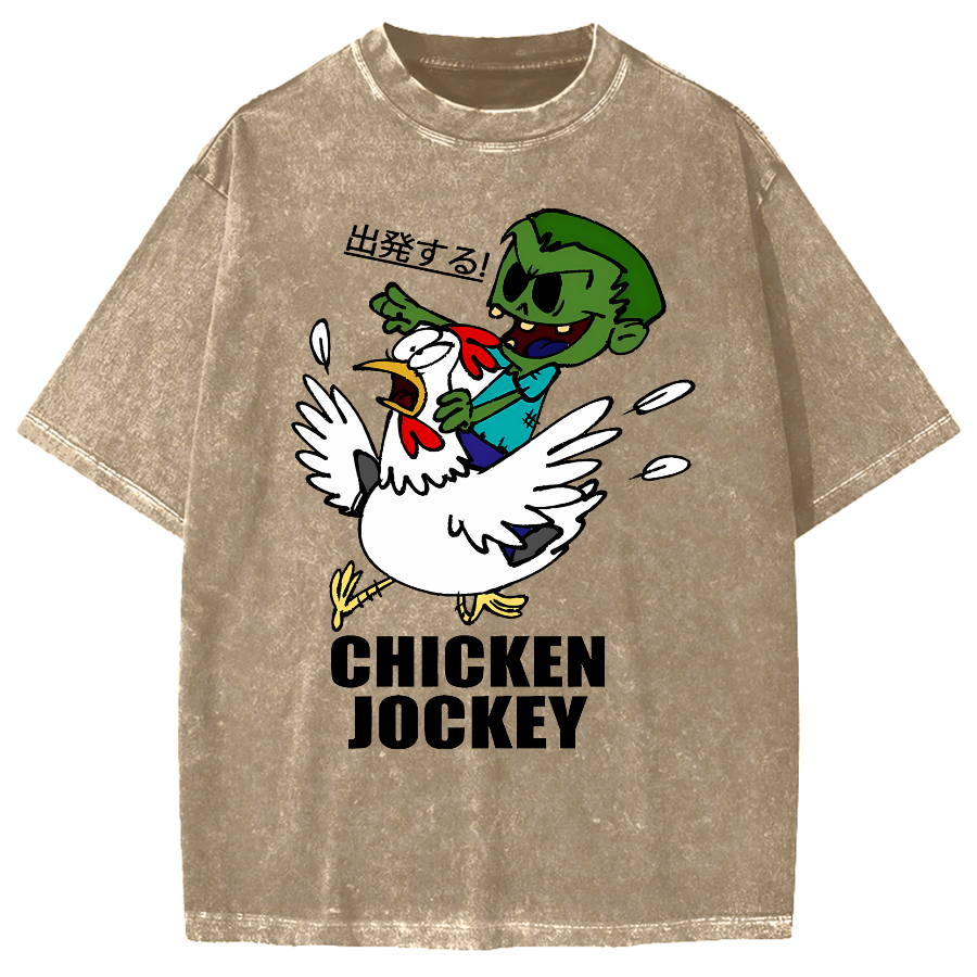 Zombie Riding Chicken Vintage Washed T-shirt