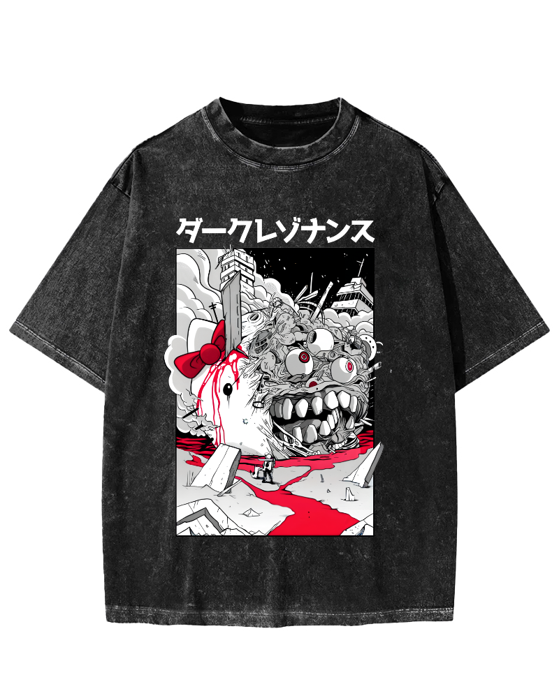 Japanese Abstract Cartoon Monsters Vintage Distressed T-shirt-Zazasy
